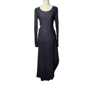 Peruvian Connection Women's Sz S Sheer Black Maxi Dress Pima Cotton Modal Slit